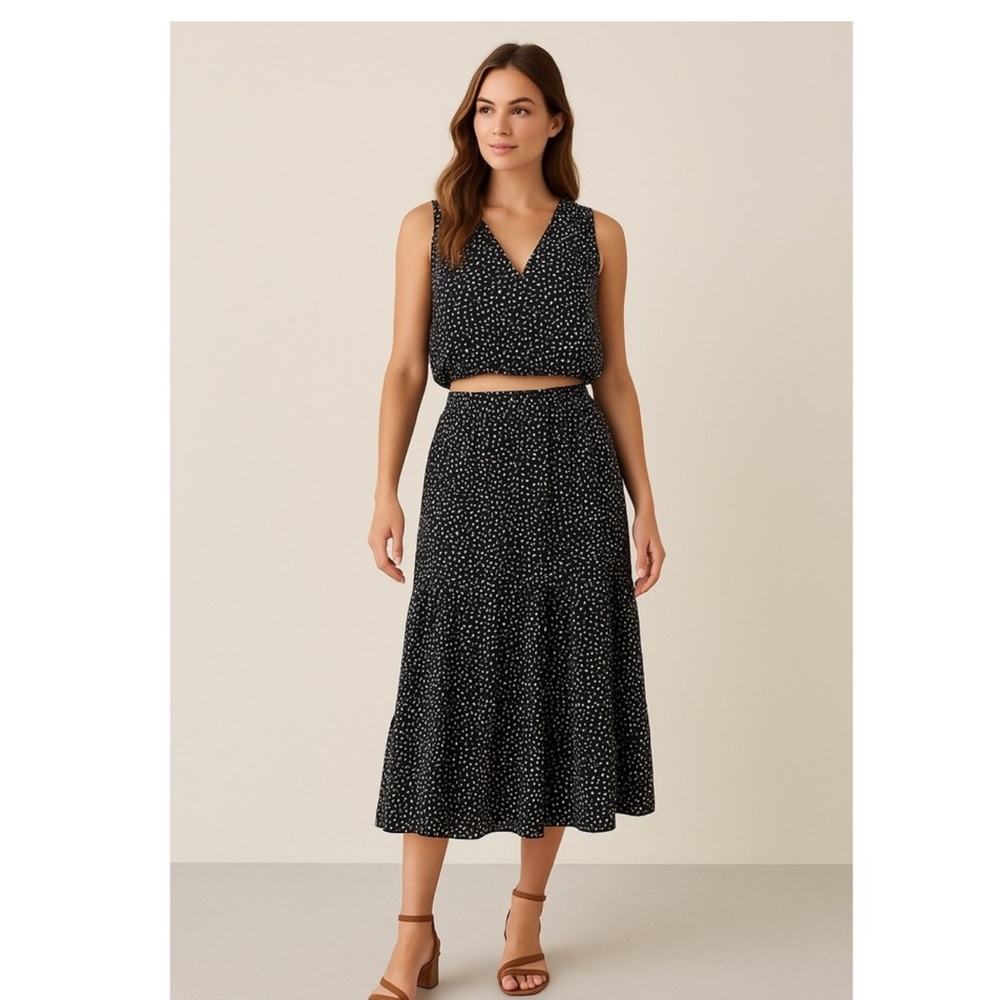 WD.NY Polka Dot Pleaded Sheer Lined Midi Skirt NWT